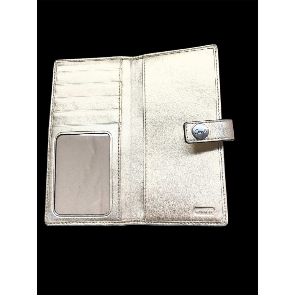 Coach Signature Jacquard Slim Checkbook Wallet Metallic Champagne‎ Leather Trim - Picture 6 of 6